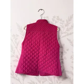 Photo of Chico’s Fuchsia Quilted Vest Womens Pink Berry Gold Zip Ribbed Side Panels