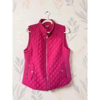 Photo of Chico’s Fuchsia Quilted Vest Womens Pink Berry Gold Zip Ribbed Side Panels