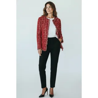 Photo of Joan Rivers Jacket Women XXS Runs Lg Red Plaid Boucle Weave Fringe Blazer Open