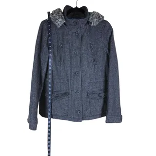 Photo of Aeropostale Jacket Women’s Large Gray Plaid Lined Hooded Wool Blend 2011 Winter