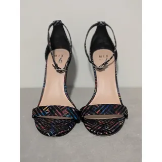 Photo of Mix No. 6 Lina Black Rainbow Woven Stiletto Heels US Women's Size 10 Ankle Strap