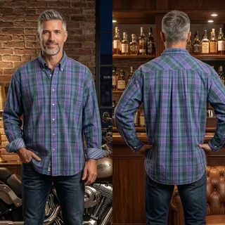 Photo of Tommy Hilfiger Plaid Long Sleeve Button Shirt Mens XL 46 48 Blue Green Purple