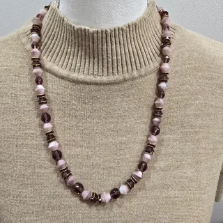 Photo of Purple Bicone Glass Beaded 26" Necklace Rondelle Spacers Rhinestone