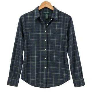 Photo of Ralph Lauren Green Navy Plaid Button Down Shirt EUC Size Small
