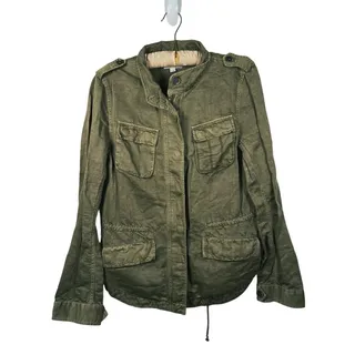 Photo of Y2K Womens Utility Grunge Military Jacket Size M Green Cotton Linen Indie Fall