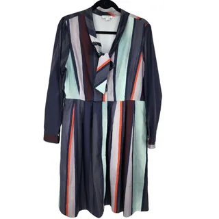 Photo of Raoul x Anthropologie Tie Neck Pocket Blue Abstract Print Shirtdress Size 14