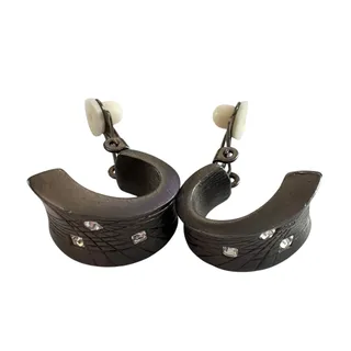 Photo of Givenchy Dark Textured Clip-On Earrings with Crystal Accents