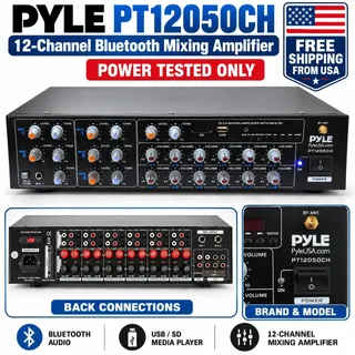 Photo of Pyle PT12050CH 12-Channel Bluetooth Mixing Power Amplifier USB SD Powers On
