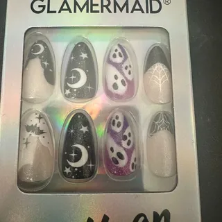 Photo of Press on Nails Halloween Ghost Spiders Bats Moon Purple Black White Fake Nails