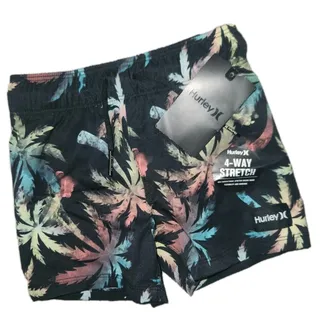 Photo of Nwt Hurley Black With Colorful Palm Tree Silhouettes 2t Swim Trunks