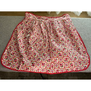 Photo of Lot of 2 Vintage Deadstock Floral Half Aprons Pink Red Rose Novelty RN 26465