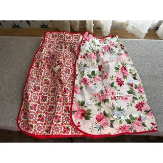 Photo of Lot of 2 Vintage Deadstock Floral Half Aprons Pink Red Rose Novelty RN 26465