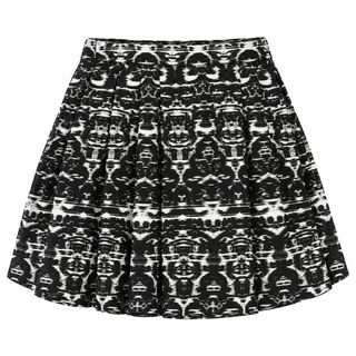 Photo of J.Crew Size 14 Black White Ikat Abstract Print Pleated A-Line Skirt Preppy