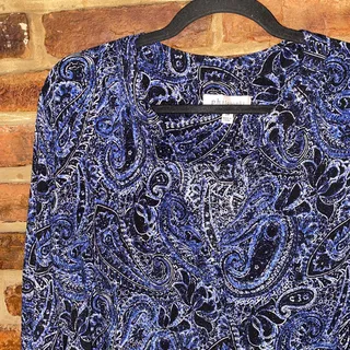 Photo of Philosophy Blue Paisley Long Sleeve V-Neck Blouse Women's Size 2X