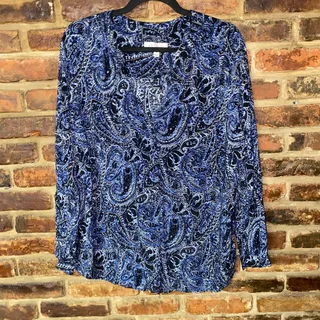 Photo of Philosophy Blue Paisley Long Sleeve V-Neck Blouse Women's Size 2X
