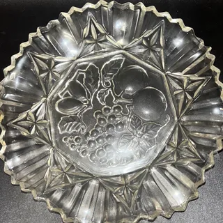 Photo of Vintage Federal Glass Pioneer Pattern Serving Bowl Clear Fruit Pressed Glass 11”