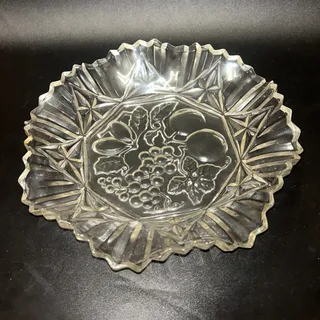 Photo of Vintage Federal Glass Pioneer Pattern Serving Bowl Clear Fruit Pressed Glass 11”