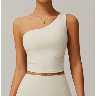 Photo of Attraco Womens NWT One Shoulder Cropped Tank Yoga Tops Beige