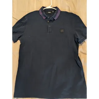 Photo of Hugo Boss Men Paddy Rib Polo Size M Navy Polo Shirt Modern Fit Tipped Collar