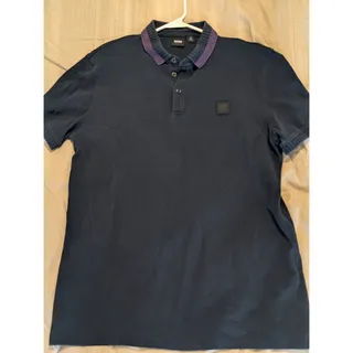 Photo of Hugo Boss Men Paddy Rib Polo Size M Navy Polo Shirt Modern Fit Tipped Collar