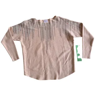 Photo of Sirenlily Petite Medium Beige Long Sleeve Rhinestone Jewel Sweater