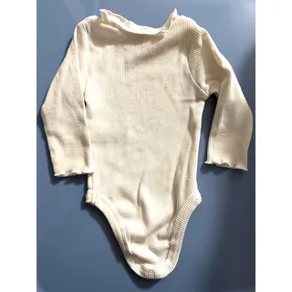 Photo of Girls Ribbed Bodysuit Infant Size 0/3 Months White Ruffled Neck Long Sleeve