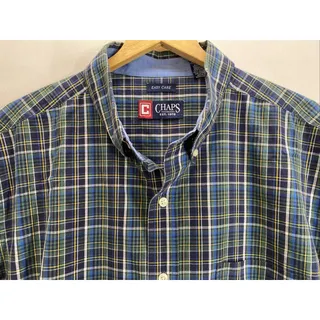 Photo of Vintage Chaps Ralph Lauren Plaid Long Sleeve Button Shirt Mens XL 50 Green Blue