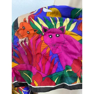 Photo of Vintage Mamudpur 80s Rainbow Jungle Silk Scarf Elephant Big Cat Floral Full Moon