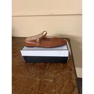 Photo of Brown Woven Leather Mary Jane Pointed Toe Flats Size EU 43
