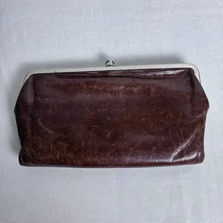 Photo of HOBO Rachel Brown Leather Kisslock Wallet Boho Coastal Cowgirl Vintage Frame