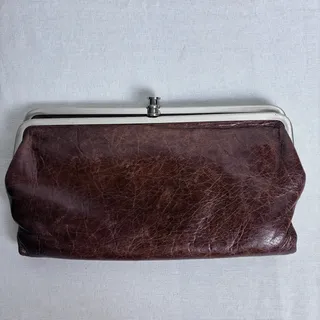 Photo of HOBO Rachel Brown Leather Kisslock Wallet Boho Coastal Cowgirl Vintage Frame