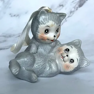 Photo of Vintage Ceramic Cat Pomander Fragrance Diffuser Ornament Kittens Gray 3.25"