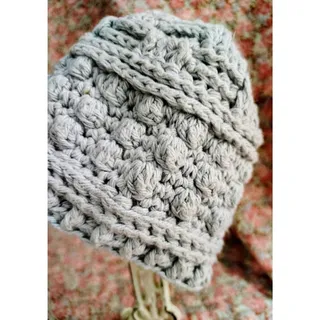 Photo of Knitted Infant Baby Gray Beanie Hat, Homemade Amish