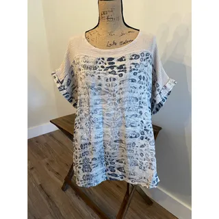 Photo of Lungo L’arno Tan & Blue Blouse Made in Italy Size 1X