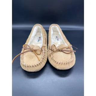 Photo of Minnetonka Moccasin Women's Tan Leather Faux Fur Lined 4052 Slippers Size 8