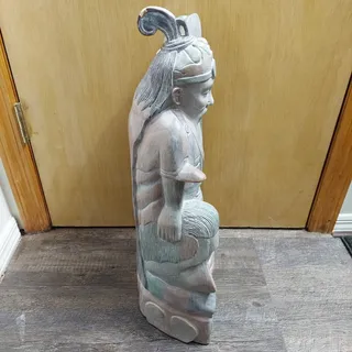 Photo of Mid Century Chinese Elderly Man 24" 15lb Wooden Carved Art Sculpture