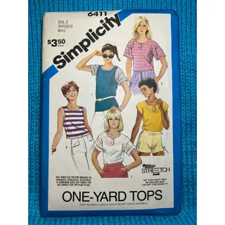 Photo of Simplicity Sewing Pattern 6411 one yard top tshirt tank top 1980s size 8 10 