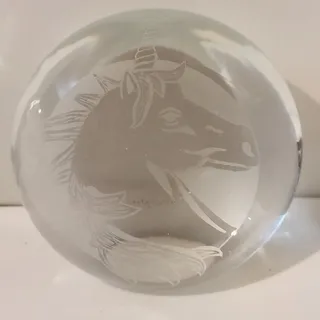 Photo of Vintage 1983 SIGNED Vandermark Merrit Etched "Unicorn" Paperweight