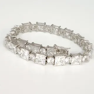 Photo of 925 Sterling Silver Cubic Zirconia Tennis Bracelet Princess and Round -Cut 7"