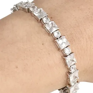 Photo of 925 Sterling Silver Cubic Zirconia Tennis Bracelet Princess and Round -Cut 7"