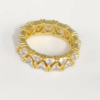 Photo of 925 Sterling Silver Gold Tone Cubic Zirconia Eternity Band Ring Triangle Cut Size 6
