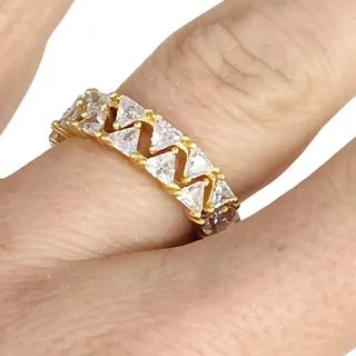 Photo of 925 Sterling Silver Gold Tone Cubic Zirconia Eternity Band Ring Triangle Cut Size 6
