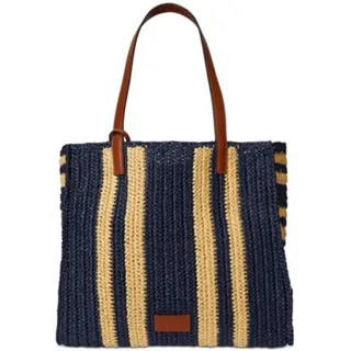 Photo of Ralph Lauren Striped Woven Straw XL Refined Navy & Tan, NWT & Dust bag