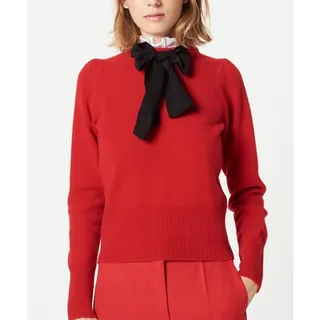 Photo of Sandro Paris Lezard Wool Bow Sweater Womens S Red Puff Sleeve Preppy Academia