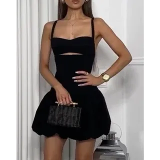 Photo of Zara Cut Out Balloon Mini Dress Size M Black Coquette Cocktail Party Event LBD