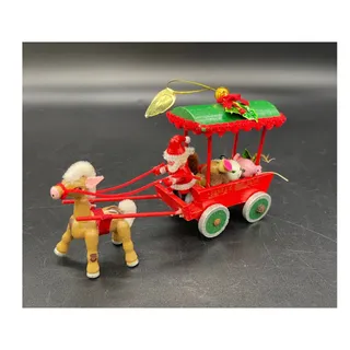 Photo of Kurt S. Adler 1983 Santas World Wooden Ornament Santa & Farm Animals in Wagon