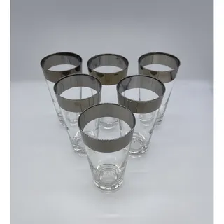 Photo of Mid Century Dorothy Thorpe Barware - Set of 6 Highball Tumblers Mirrored Rim