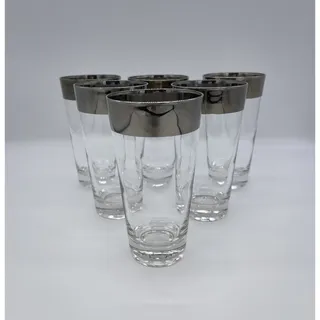 Photo of Mid Century Dorothy Thorpe Barware - Set of 6 Highball Tumblers Mirrored Rim