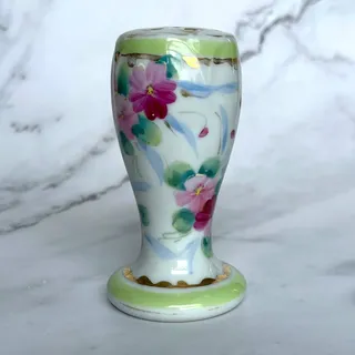 Photo of Vintage Porcelain Flower Frog Rosebud Hat Pin Holder Vase Hand Painted Floral 4"