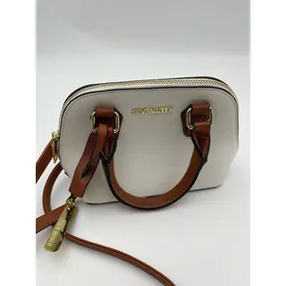 Photo of Steve Madden White and Brown Saffiano Mini Satchel Crossbody Bag
